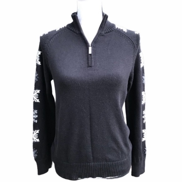 Eddie Bauer Black Snowflake Sweater - Picture 1 of 9